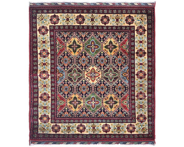 5x5 Yousafi Multicolor Afghan Hand Knotted Square Wool Area Rug